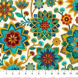 Boho Blooms - Cream Multi Large Trail - Yardage