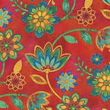 Boho Blooms - Red Multi Small Trail - Yardage